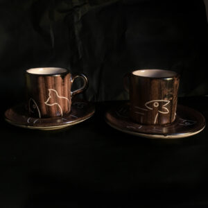 Coppia tazze caffè + piattini - Manganese graffito